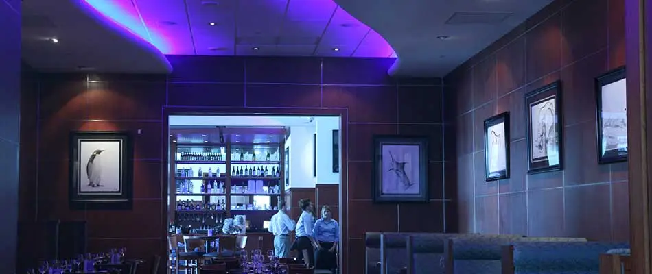 VIP dining area and neon lighting at the Ocean Blue in Fairview.