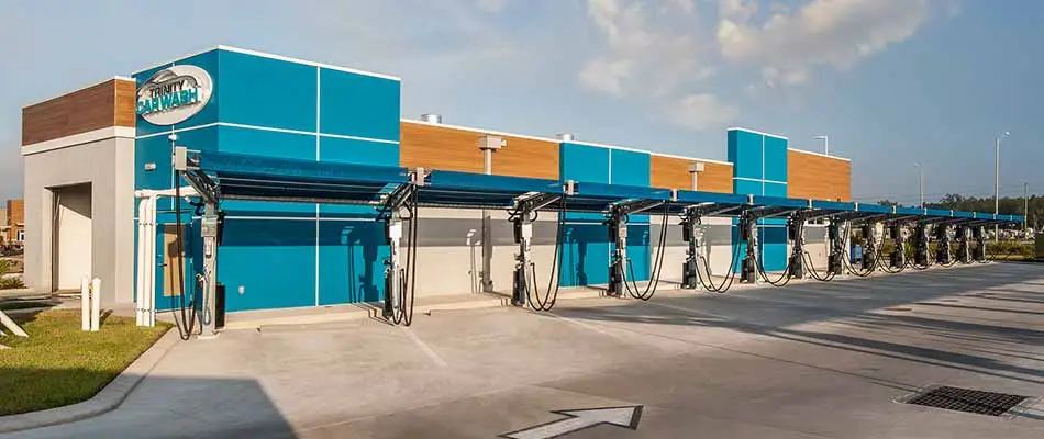 Wide angle photo of Trinity Car Wash after construction.